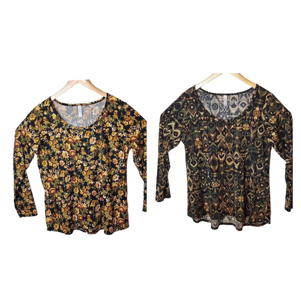 Lularoe Womens Size XL Long Sleeve T Shirt Lynnae Stretch Pullover Lot Of 2